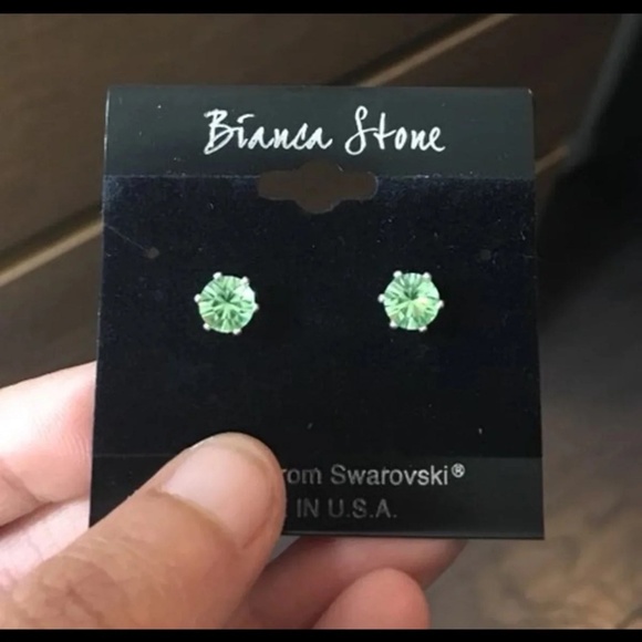 Peridot (green) Swarovski Elements Crystal Studs - Picture 2 of 2